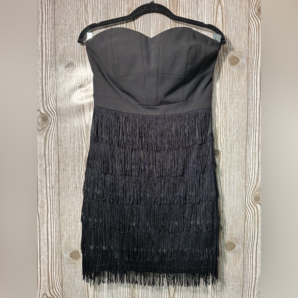 Soloiste Black Strapless Fringe Dress Sz M